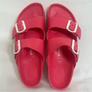 Birkenstock Unisex 41 Arizona Eva Neon Pink Sandals White Buckle Womens 10